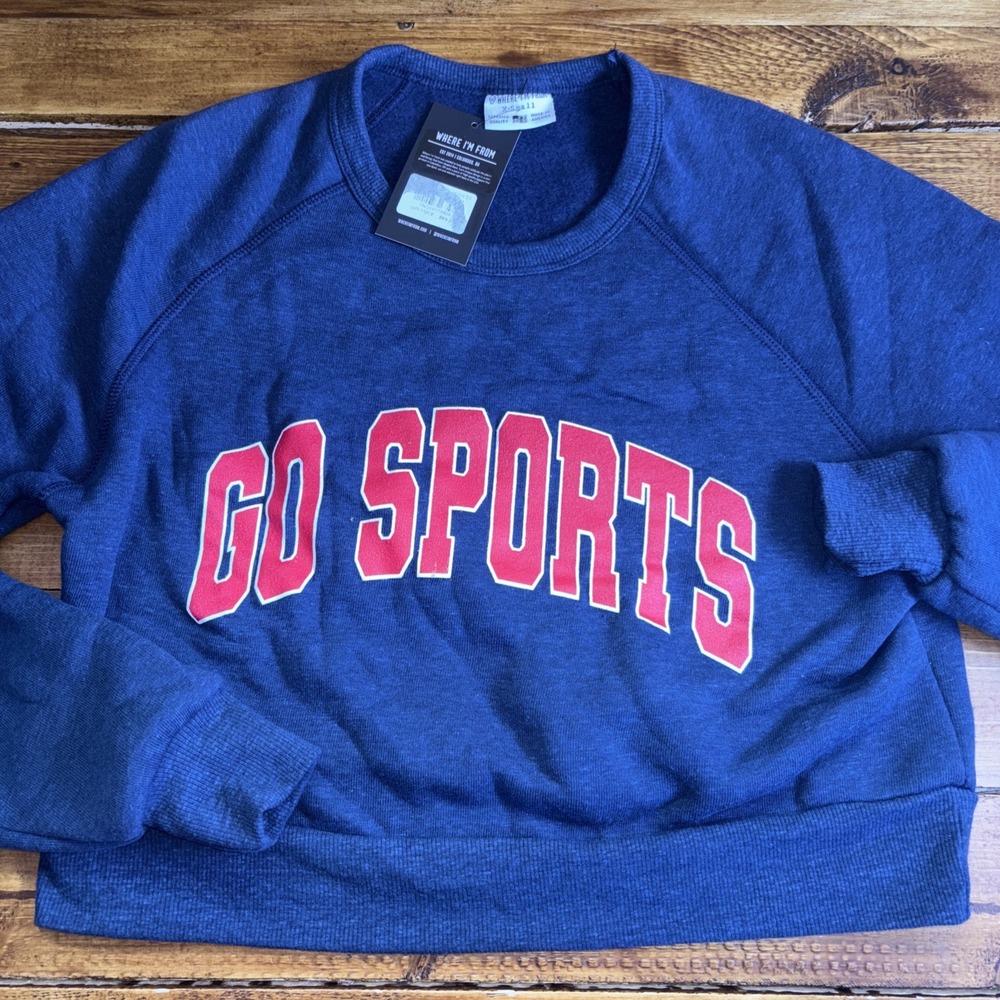 Where I'm From Go Sports Sweatshirt Womens XS Blue Boston 00 Cropped Raglan‎ NWT